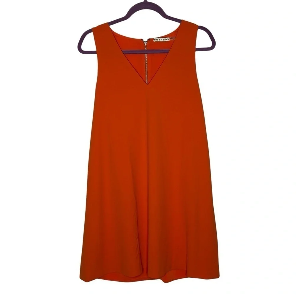 Alice + Olivia Orange V-Neck Shift Dress
